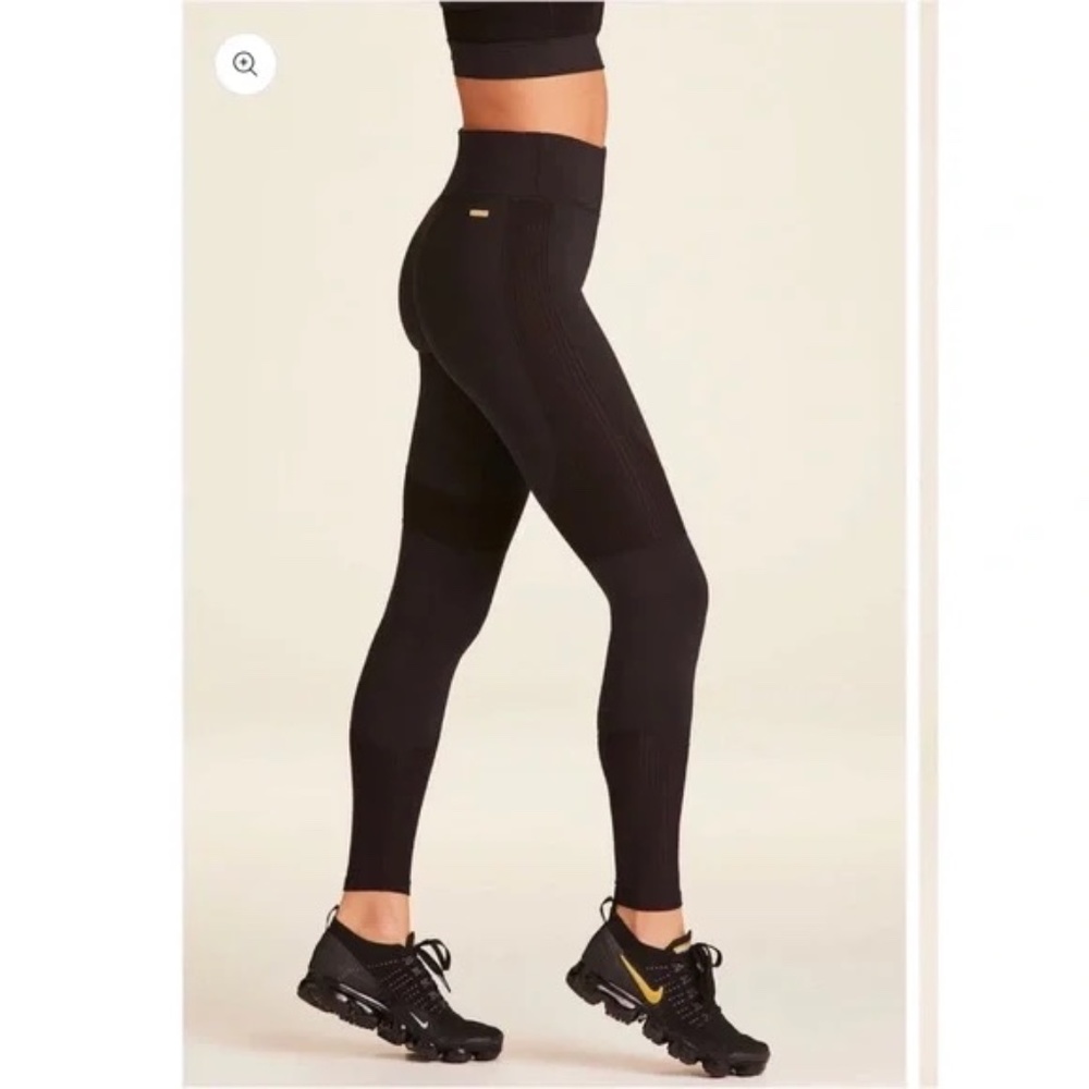 Alala Ribbed Black Leggings Yoga Size XS Powermesh Waist Support Activewear